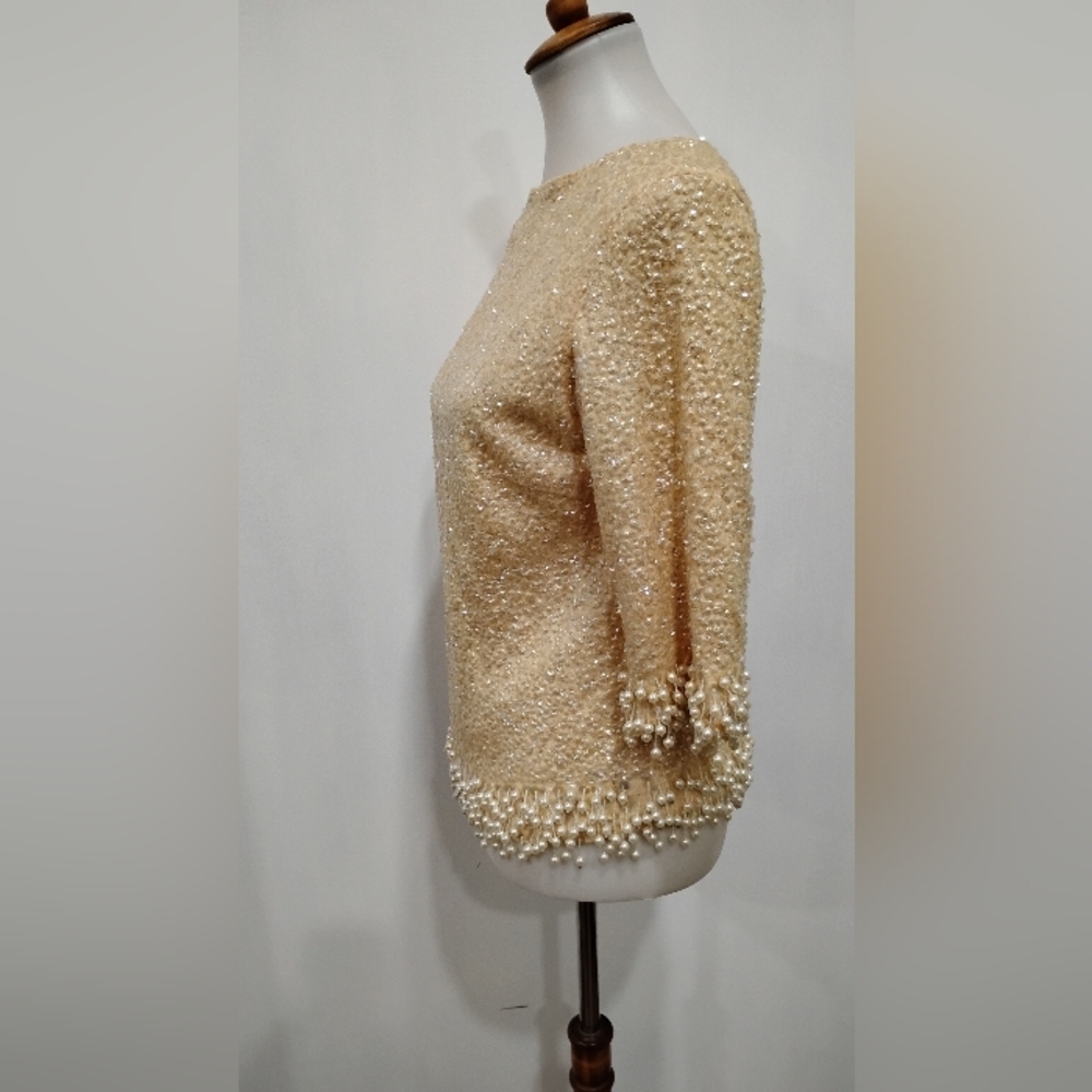 VINTAGE SEQUINED BEADED FRINGE SWEATER - Picture 5 of 11